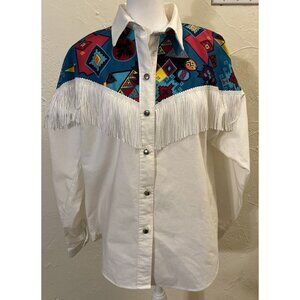 Vintage Sas’sa Womens Fringe Western Shirt, Sz M, Cowgirl Rodeo Barrel Race, USA